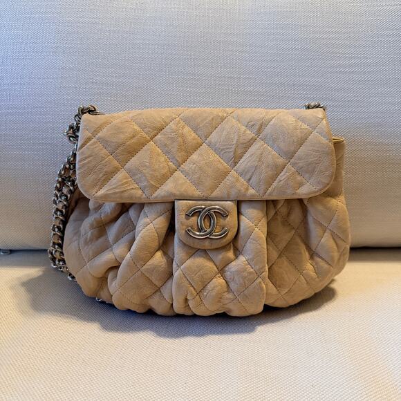 CHANEL Handbags - Chanel Beige Quilted Leather Flap Bag with Chain | Authentic | Full Set